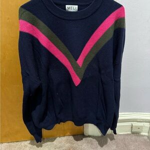 Mell Navy Sweater with Pink and Olive Chevron